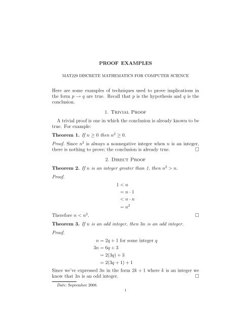 Handout with examples - Department of Mathematics and Computer ...