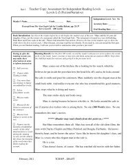 Teacher Copy: Assessment for Independent Reading Levels Levels ...
