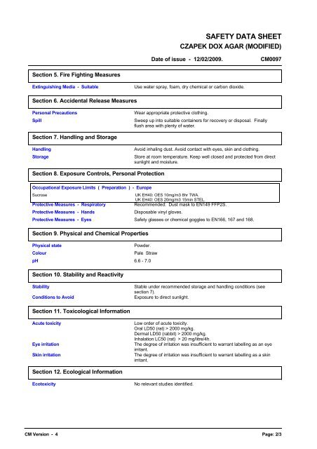 6664 CZAPEK DOX AGAR (MODIFIED) (English  (GB)) MSDS - Oxoid