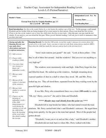 Teacher Copy: Assessment for Independent Reading Levels Levels ...