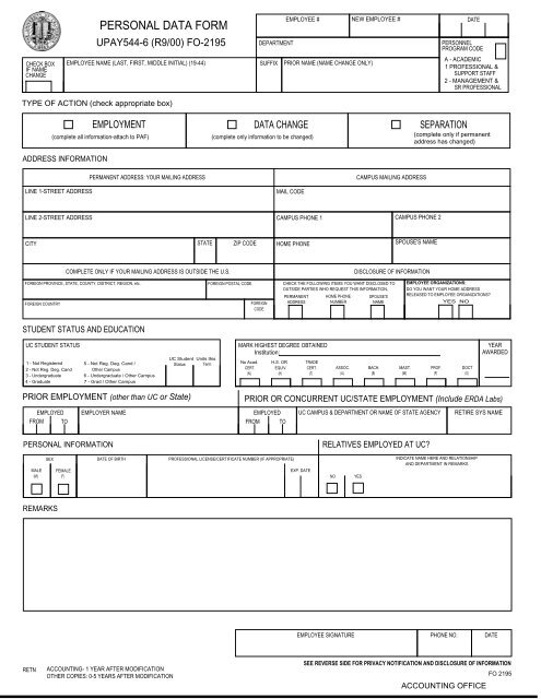 PERSONAL DATA FORM
