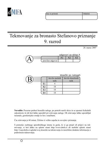 Tekmovanje za bronasto Stefanovo priznanje 9. razred