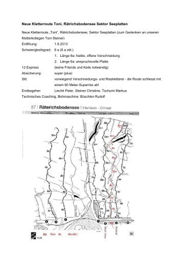 Neue Kletterroute Toni, RÃ¤trichsbodensee Sektor Seeplatten