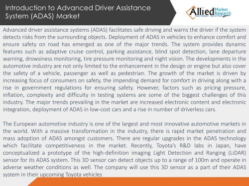 Global Advanced Driver Assistance Systems (ADAS) Market (Component and Geography) - Size, Share, Global Trends, Company Profiles, Demand, Insights, Analysis, Research, Report, Opportunities, Segmentation and Forecast, 2013 - 2020