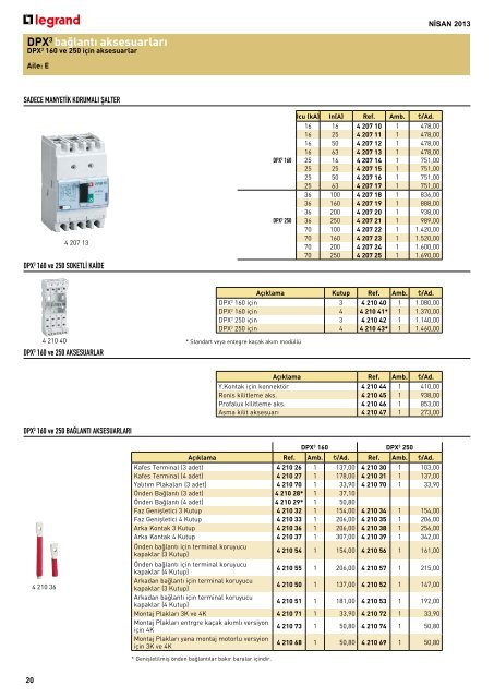 Legrand 2013 Nisan fiyat listesi