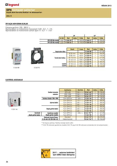 Legrand 2013 Nisan fiyat listesi