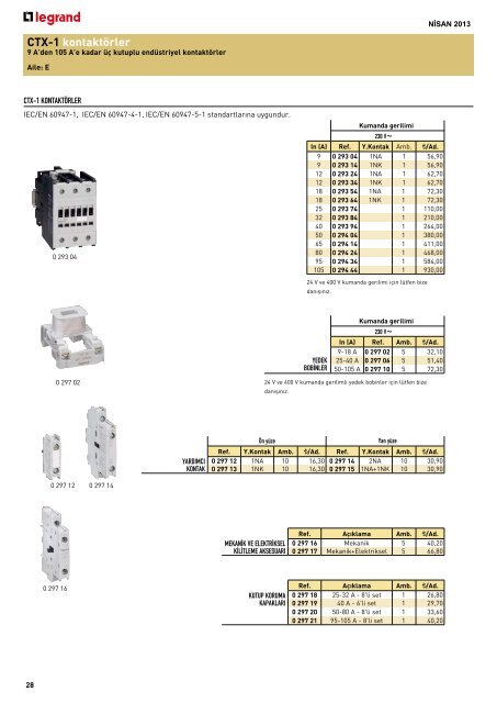 Legrand 2013 Nisan fiyat listesi