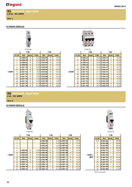 Legrand 2013 Nisan fiyat listesi