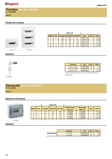 Legrand 2013 Nisan fiyat listesi