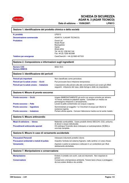(AGAR No. 3) (Italian (IT)) Chemware MSDS - Oxoid