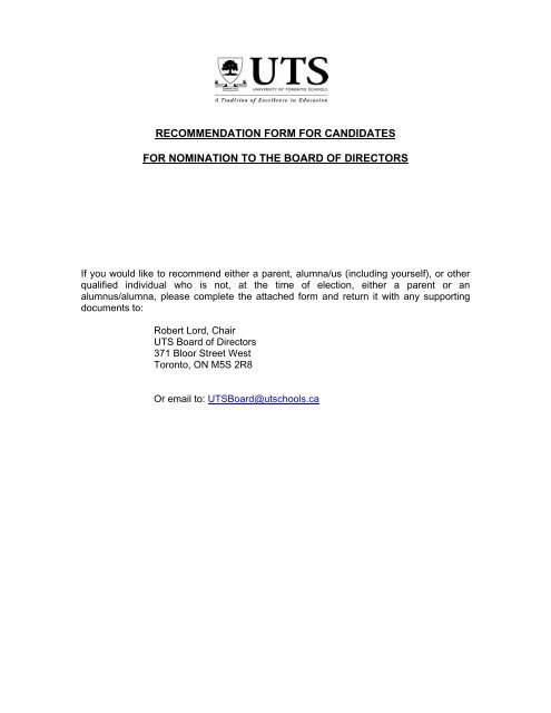 recommendation form for candidates for nomination to the board of ...