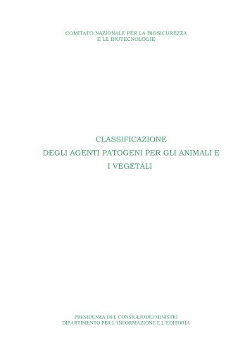 classificazione degli agenti patogeni per gli - Governo Italiano