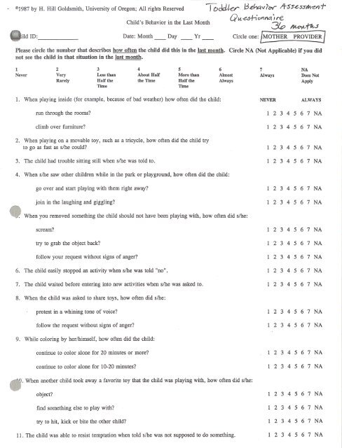Toddler Behavior Assessment Questionnaire Mother & Caregiver
