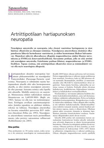 Artriittipotilaan hartiapunoksen neuropatia - EBM Guidelines