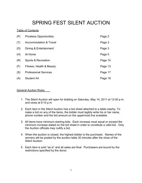 SPRING FEST SILENT AUCTION - University of Toronto Schools