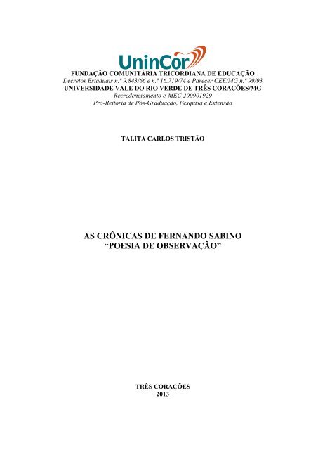 as crÃ´nicas de fernando sabino - UninCor