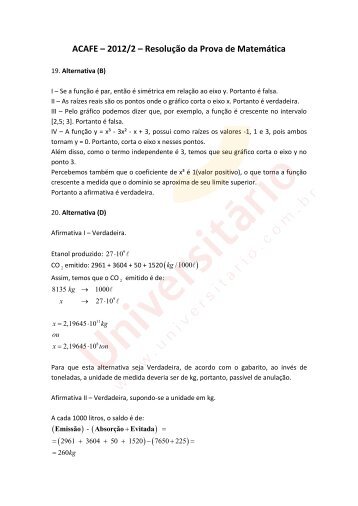 ResoluÃ§Ã£o da Prova de MatemÃ¡tica | Vestibular 2012/2 | ACAFE