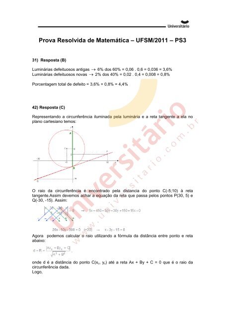 Prova Resolvida de MatemÃ¡tica da UFSM/2011 - Processo Seletivo 3