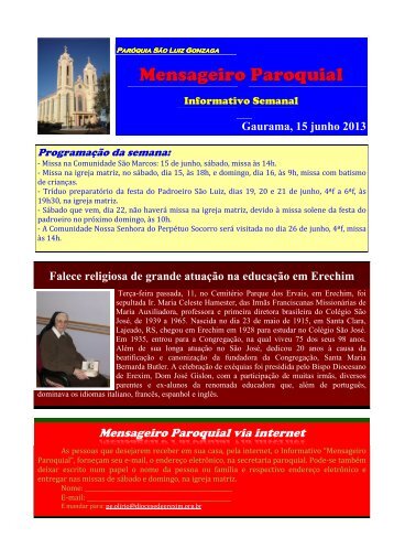 (10) Mensageiro Informativo 15 junho 2013 - Diocese de Erexim