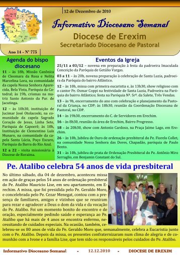 Informativo Semanal do dia 12 de Dezembro de 2010. - Diocese de ...