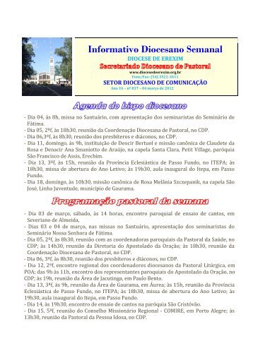 Informativo Diocesano Semanal - Diocese de Erexim