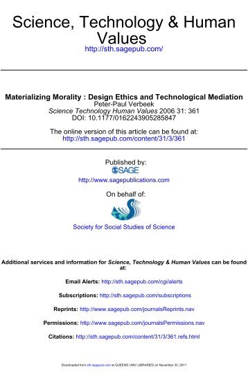 Materializing Morality: Design Ethics and Technological Mediation.