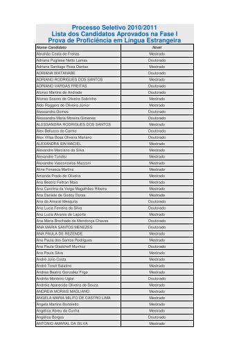 Resultado da Fase I - USP