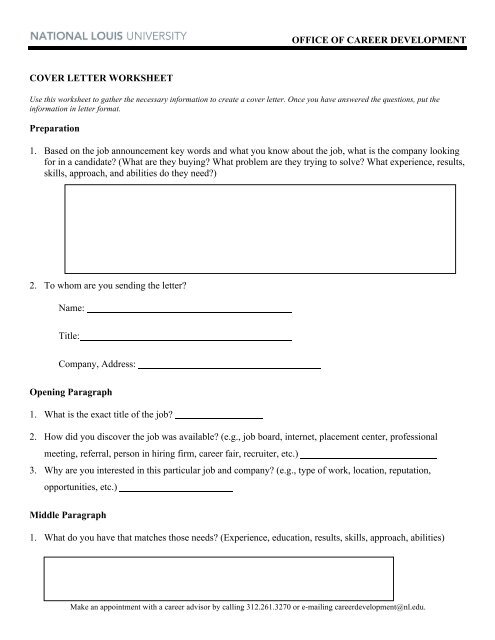 the cover letter worksheet answer key