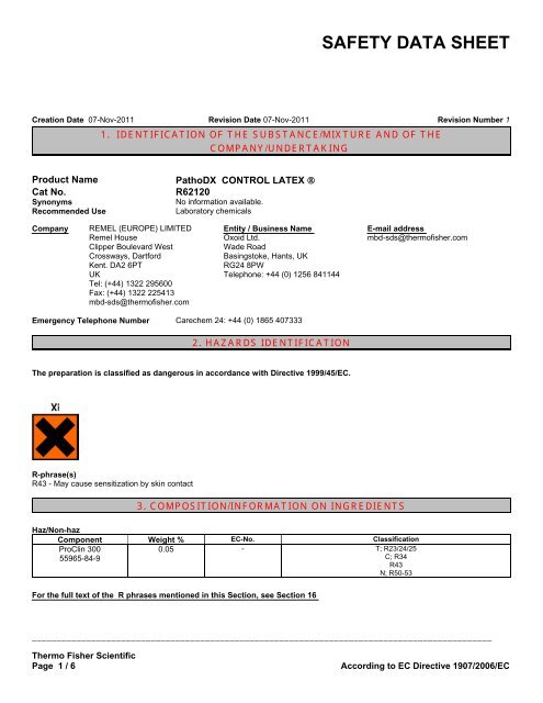 Pathodx SAFETY DATA SHEET - Oxoid