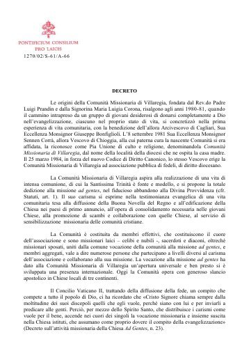 Copia di Decreto - ComunitÃ  Missionaria di Villaregia