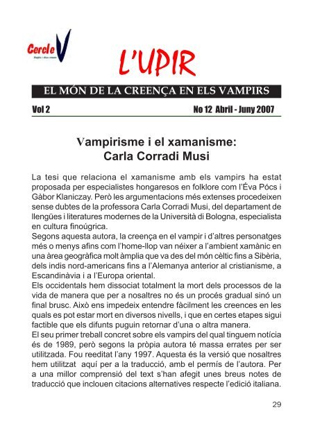 Vampirisme i el xamanisme: Carla Corradi Musi - Cercle V