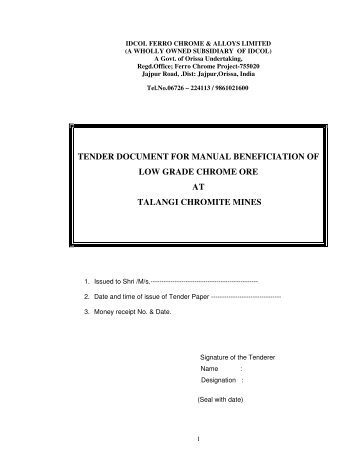 tender document for manual beneficiation of low grade chrome ore ...