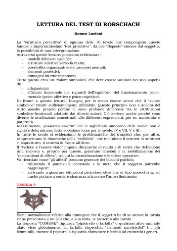 LETTURA DEL TEST DI RORSCHACH