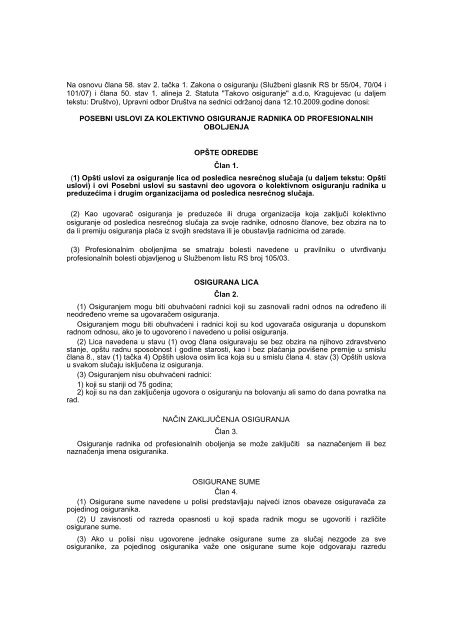 Posebni uslovi za profesionalna oboljenja radnika.pdf - Takovo ...