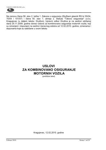 Kombinovano osiguranje motornih vozla 010310.pdf - Takovo ...