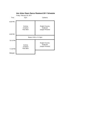 Ann Arbor Dawn Dance Weekend 2011 Schedule - AACTMAD