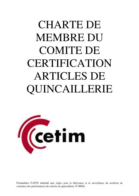 CHARTE DE MEMBRE DU COMITE DE CERTIFICATION ... - Cetim