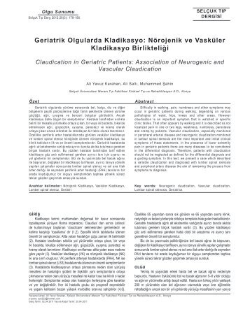 Geriatrik Olgularda Kladikasyo: NÃ¶rojenik ve ... - SelÃ§uk TÄ±p Dergisi