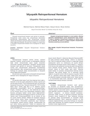 Ä°diyopatik Retroperitoneal Hematom - SelÃ§uk TÄ±p Dergisi