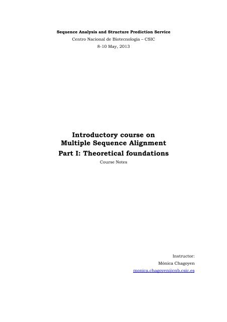 Practical Course on Multiple Sequence Alignment - CNB - Protein ...