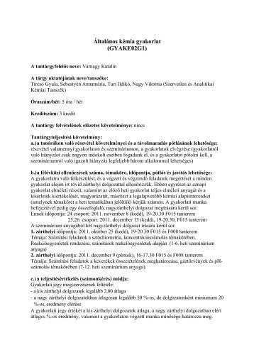 Általános kémia gyakorlat (GYAKE02G1)
