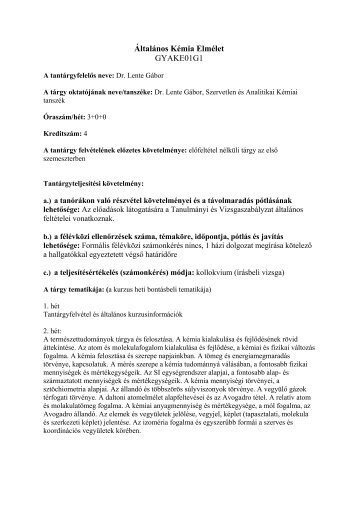 Általános Kémia Elmélet GYAKE01G1
