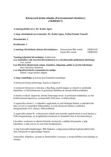 Környezeti kémia előadás (Environmental chemistry) (TKBE0417)