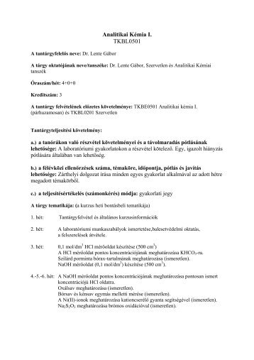 Analitikai Kémia I. TKBL0501