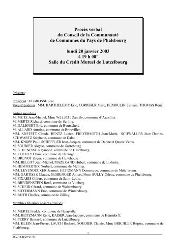 Conseil Communautaire du 20-01-03 - CommunautÃ© de communes ...