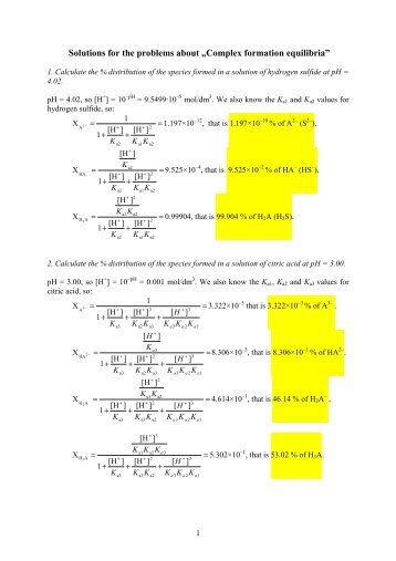Solutions for the problems about „Complex formation equilibria”