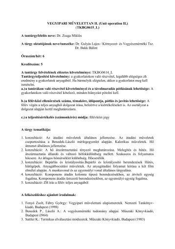TKBG0615_L Vegyipari művelettan II.