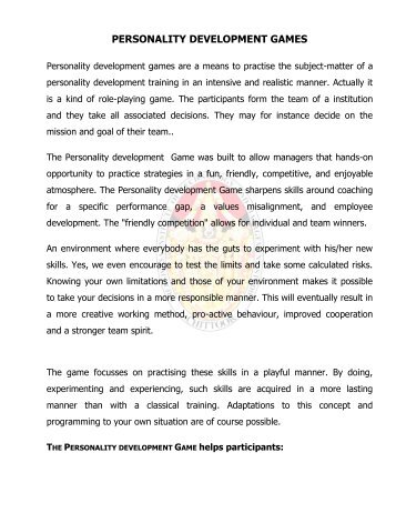 PERSONALITY DEVELOPMENT GAMES - Sreenivasa Institute Of ...