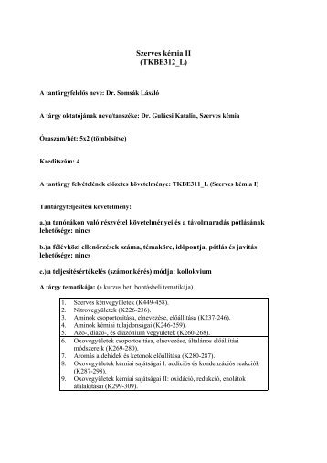 TKBE0312_L Szerves kémia II.