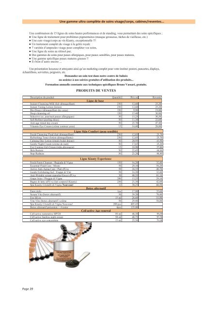 Catalogue & tarif - Les Professions EsthÃ©tiques